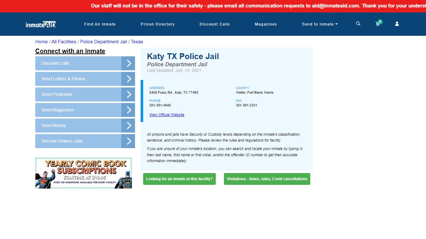 Katy TX Police Jail & Inmate Search - Katy, TX