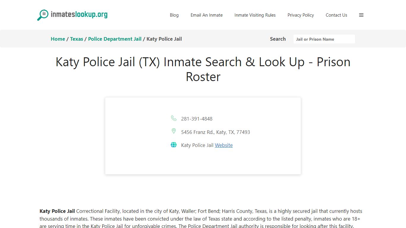 Katy Police Jail (TX) Inmate Search & Look Up - Prison Roster